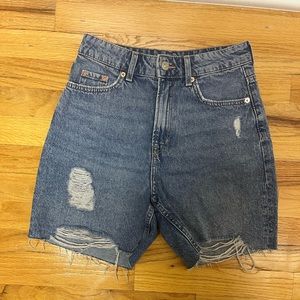 h&ms divided medium wash high waisted bermuda shorts